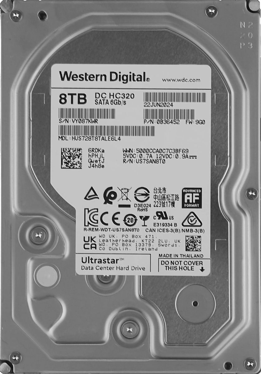 Жесткий диск WD Ultrastar DC HC320 HUS728T8TALE6L4,  8ТБ,  HDD,  SATA III,  3.5" [0b36452]